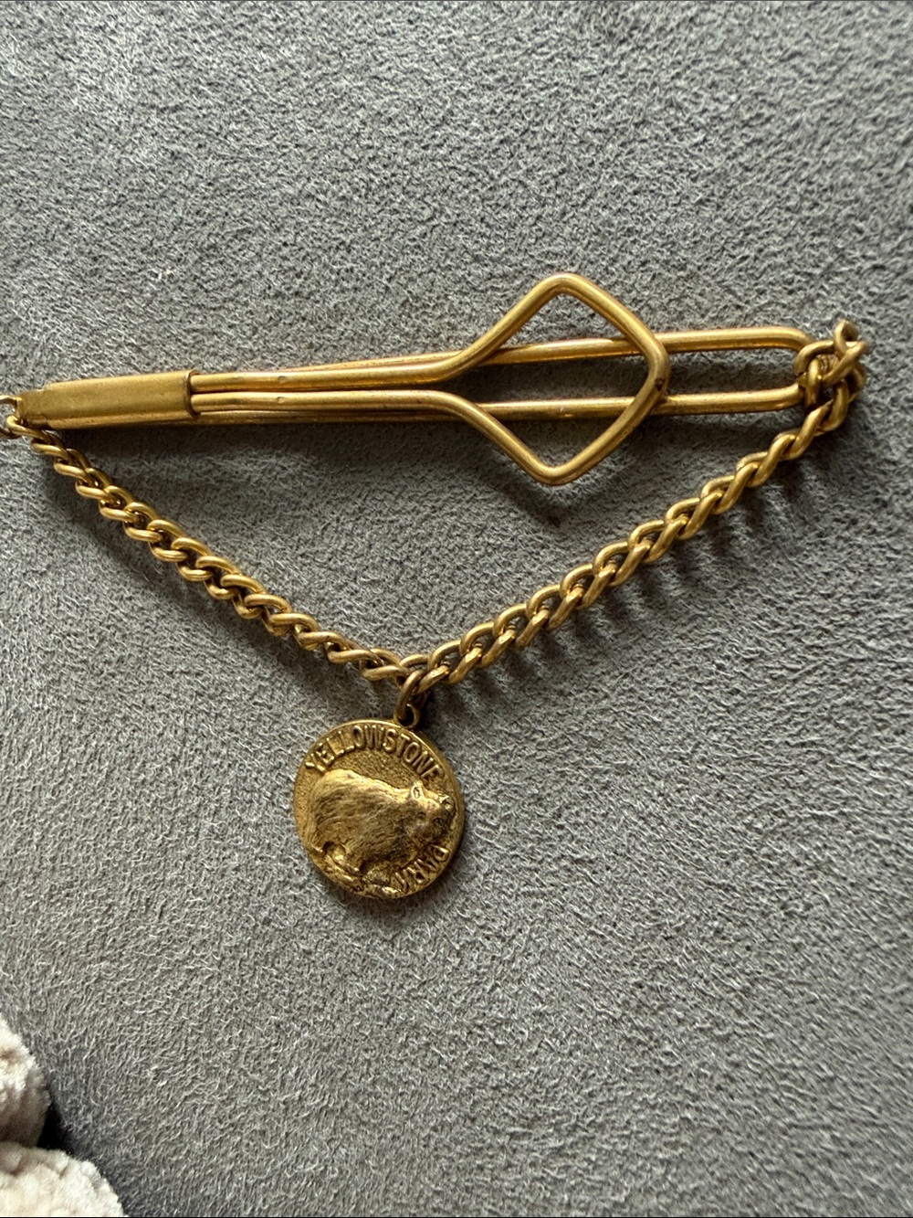 Gold-Tone Tie Clip with Yellowstone Park Medallion